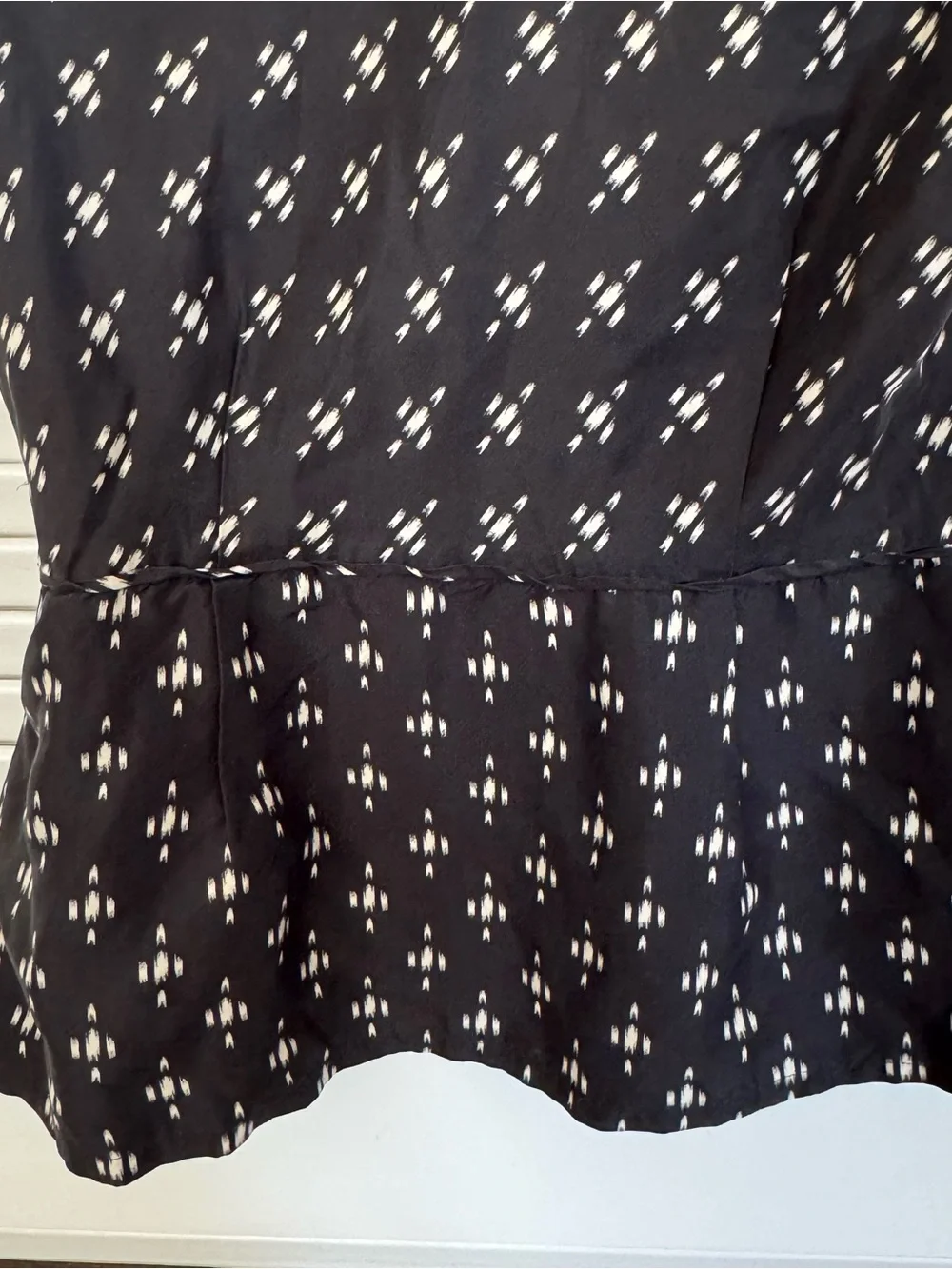 J. Crew Black Peplum Short Sleeve Blouse with White Print